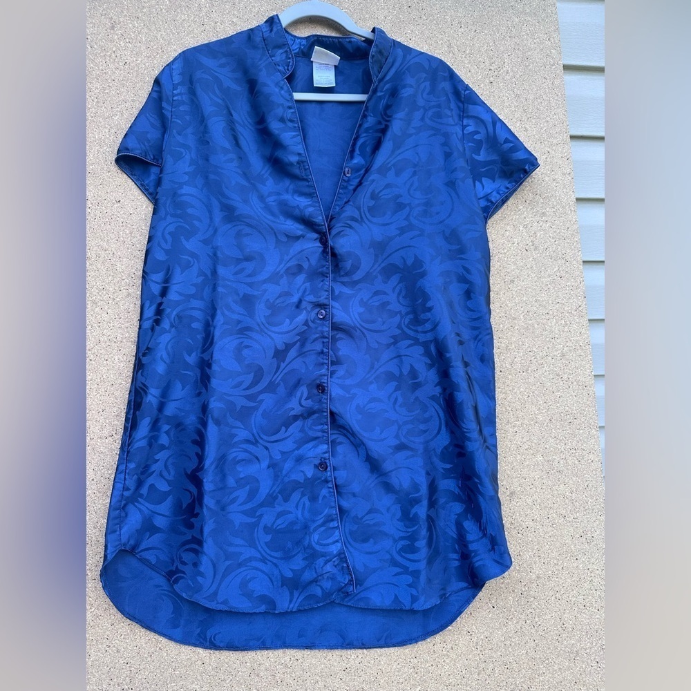 Secret Treasures Blue Button Down Short Sleeve Pajama Dress Size Medium